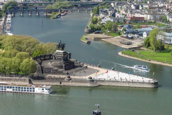 Das deutsche Eck in Koblenz am Rhein in Rheinland-Pfalz. Detektei